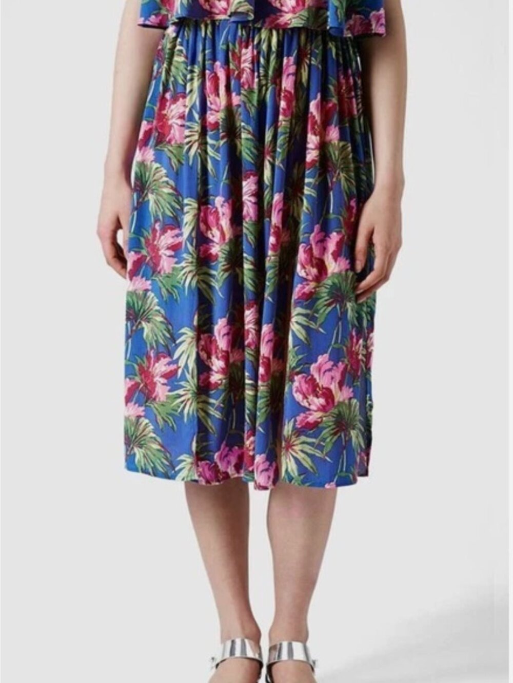 TOPSHOP Hibiscus Floral Tropical MIdi Skirt sz 4